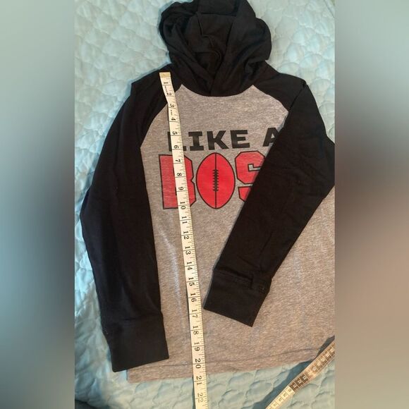 Childrens Place Boys Like A Boss Graphic Raglan Hooded T Shirt M 7/8 Gray - Picture 6 of 8